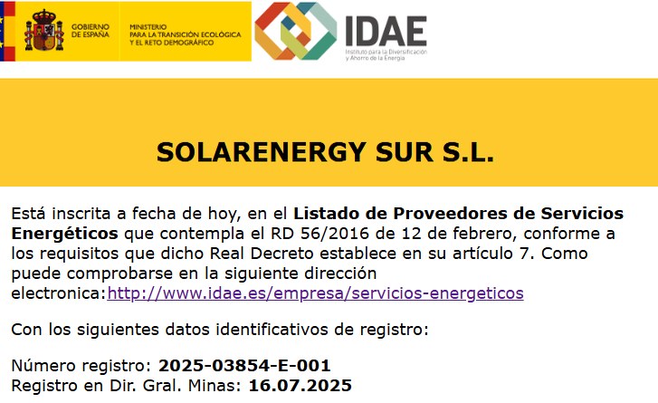 SolarEnergy.bio ackrediterad i IDAE-registret